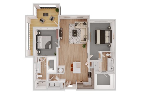 Floor plan for 2 beds, 2 baths, 1160 sqft